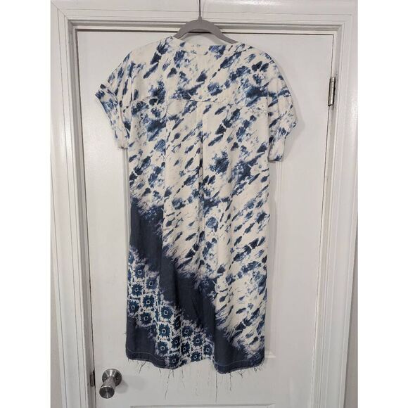 Go by Go Silk Shift‎ Dress women's medium blue tie dye washable frayed elegant - Picture 8 of 8